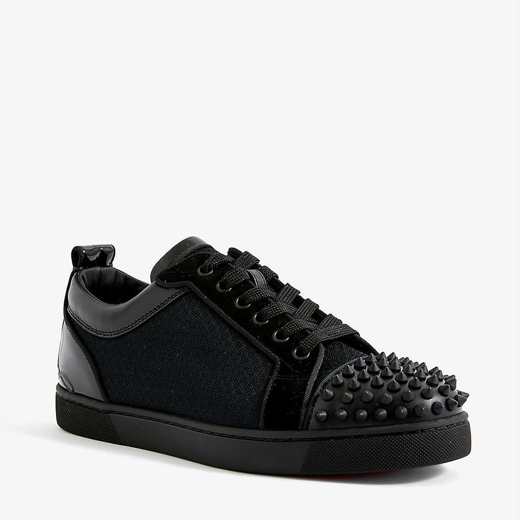 Christian Louboutin Fun Louis Junior Spike-Embellished Leather And Mesh Low-Top Trainers - DopestKickz