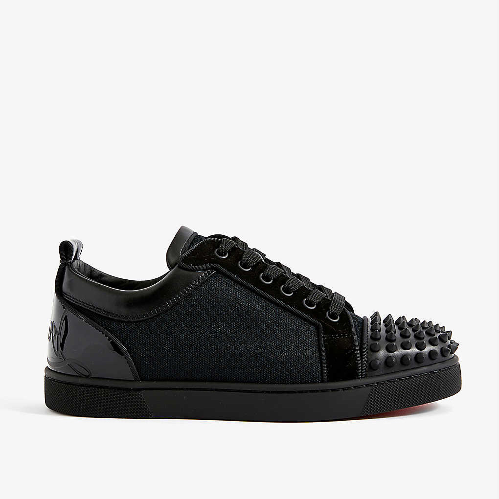 Christian Louboutin Fun Louis Junior Spike-Embellished Leather And Mesh Low-Top Trainers - DopestKickz