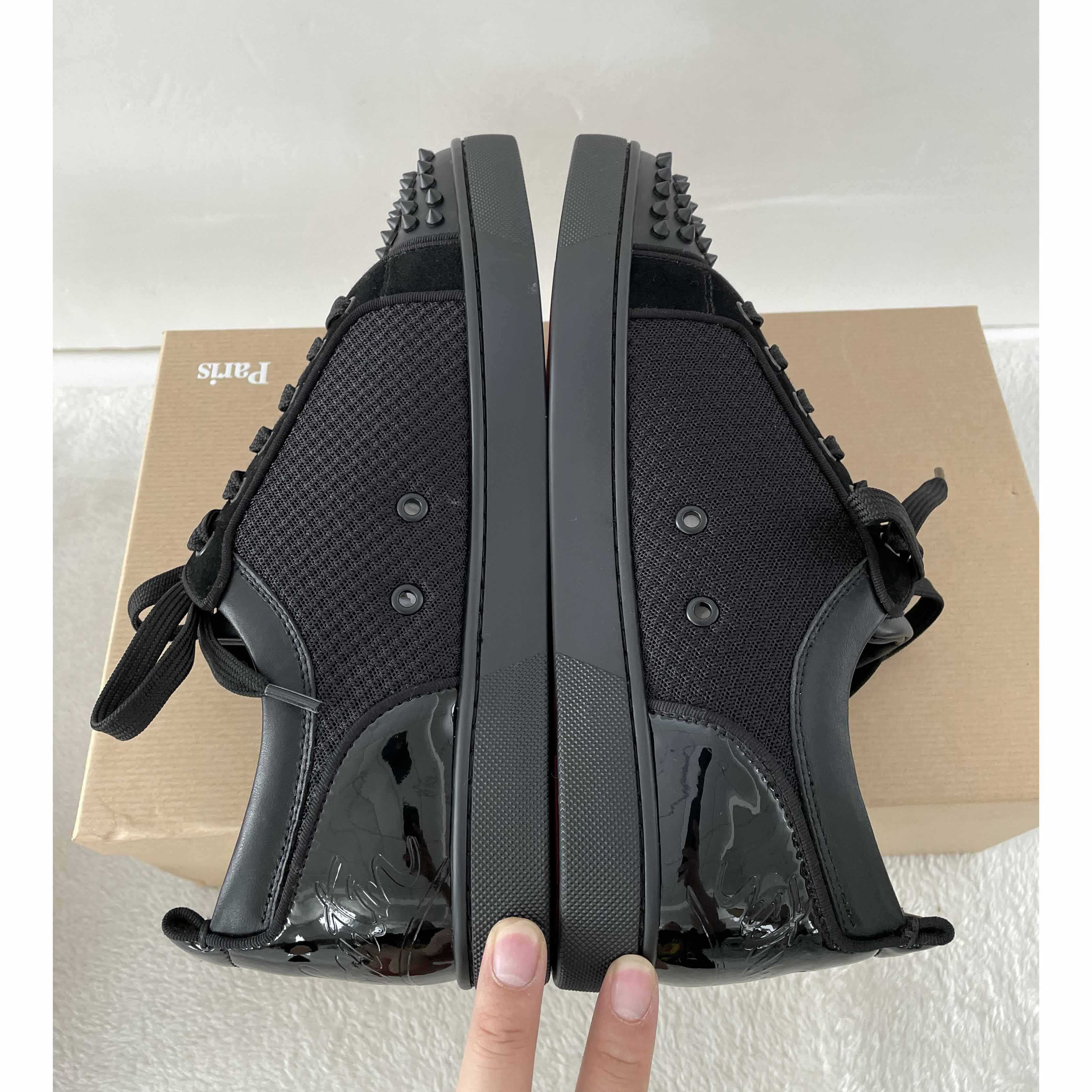 Christian Louboutin Fun Louis Junior Spike-Embellished Leather And Mesh Low-Top Trainers - DopestKickz