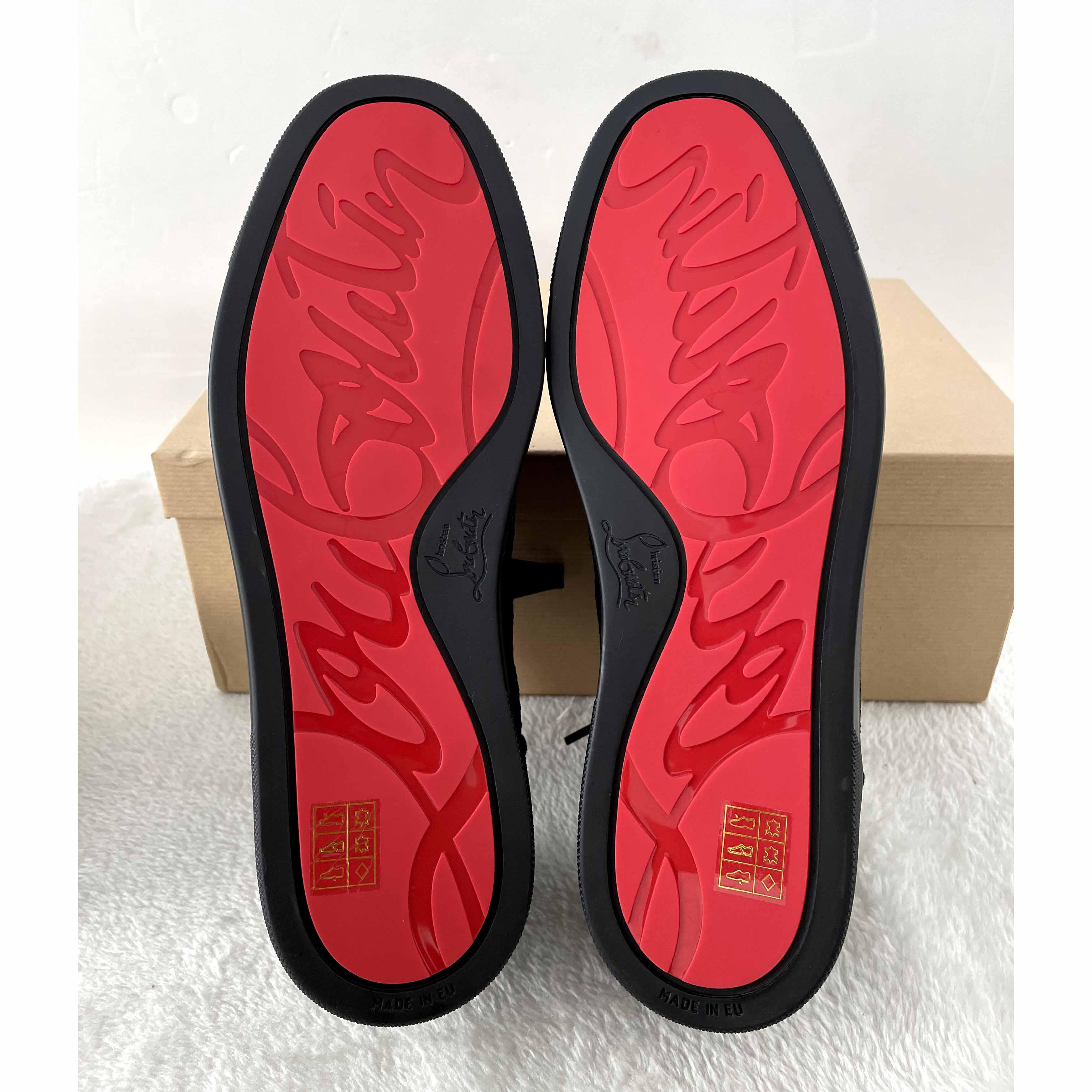 Christian Louboutin Fun Louis Junior Spike-Embellished Leather And Mesh Low-Top Trainers - DopestKickz