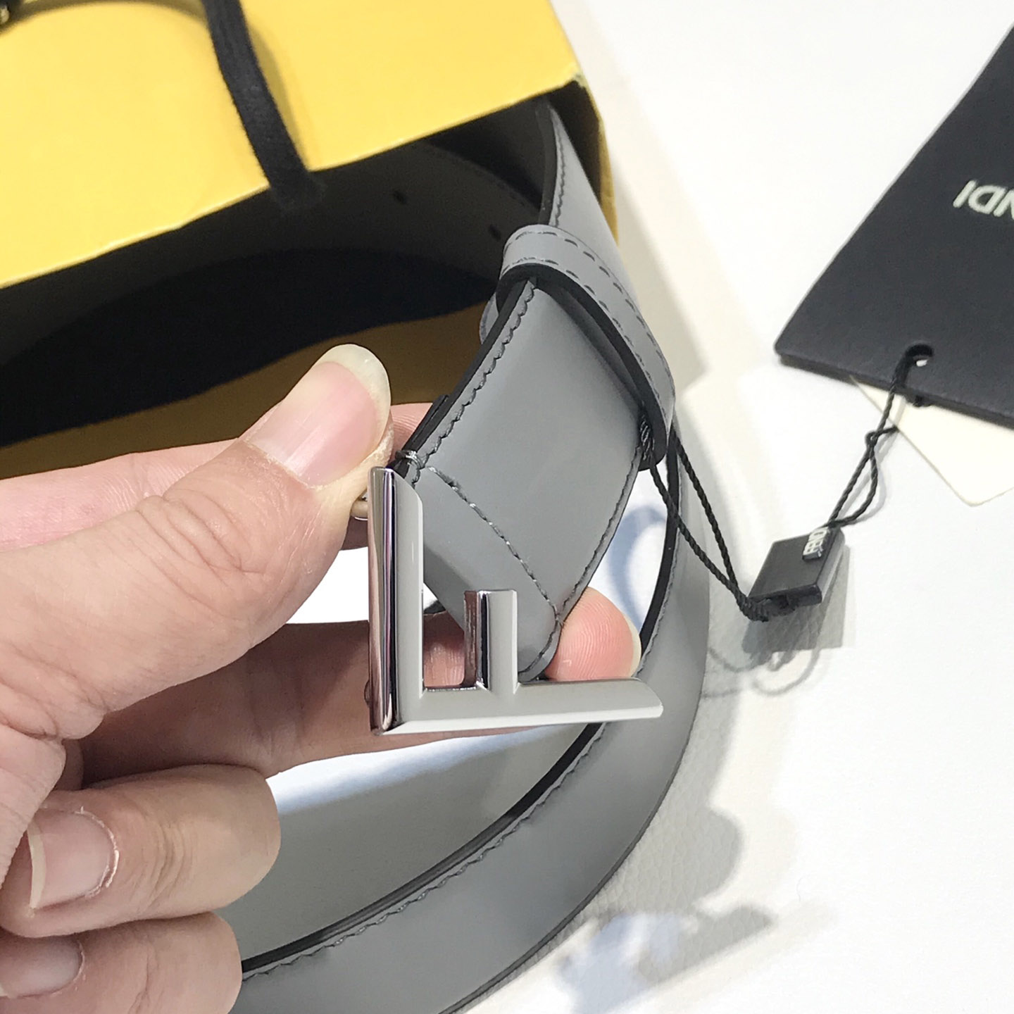 Fendi Pale Gray Leather Belt - DopestKickz