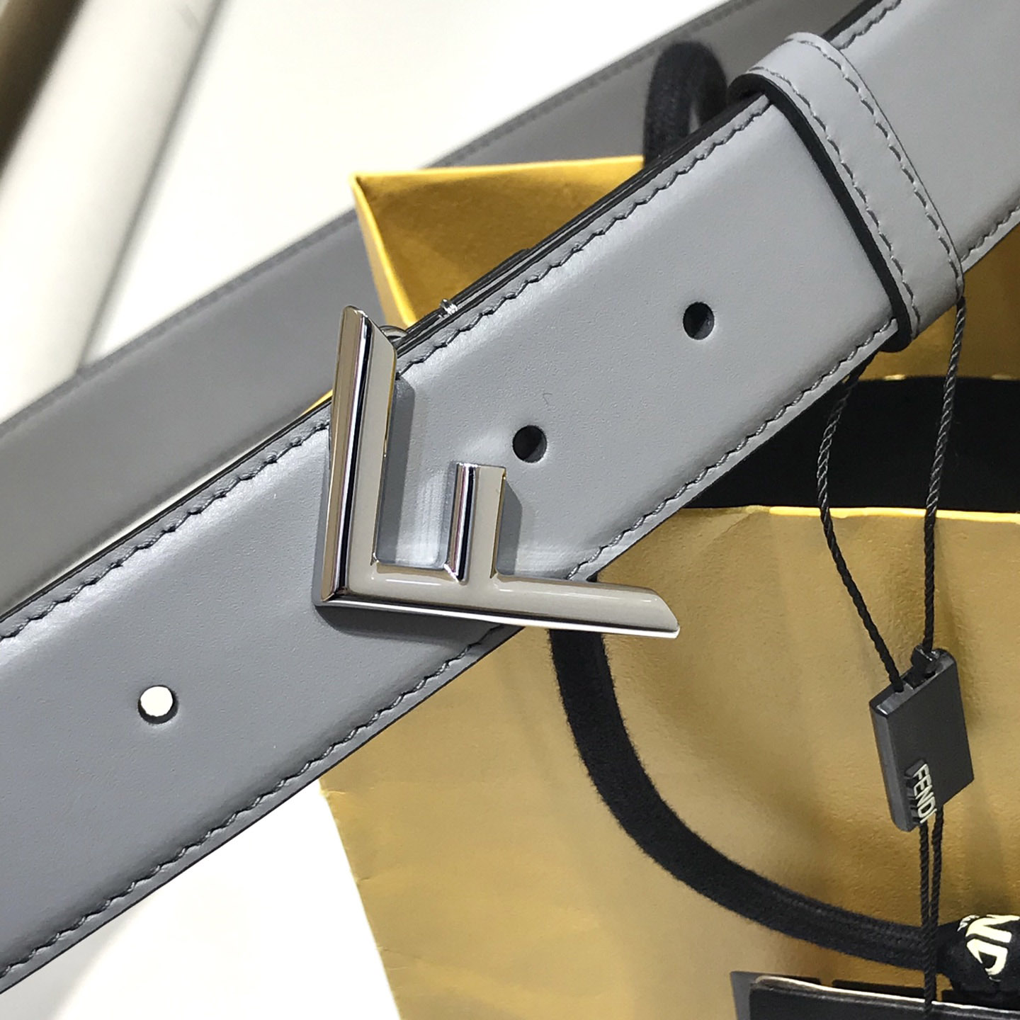 Fendi Pale Gray Leather Belt - DopestKickz