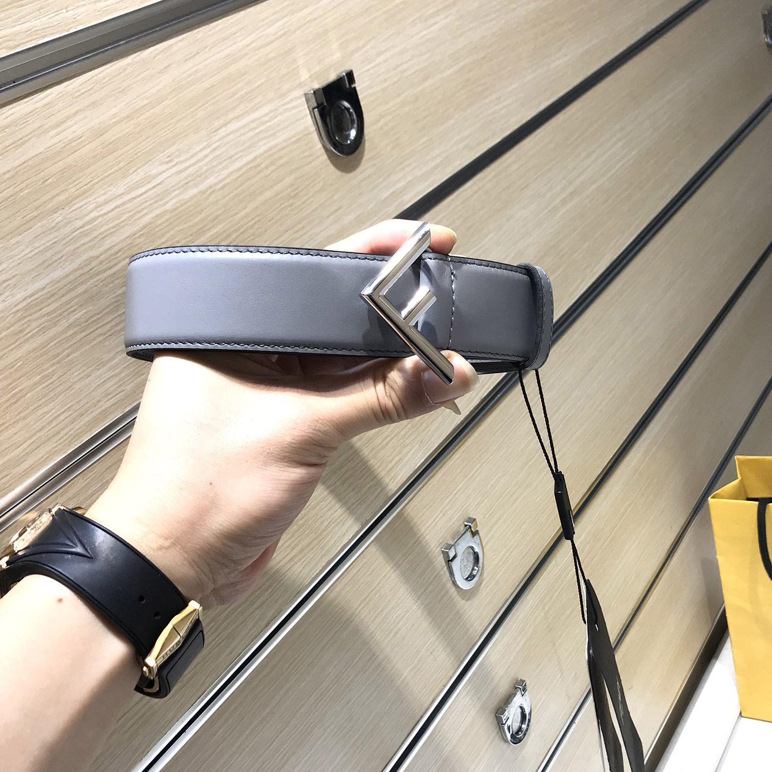 Fendi Pale Gray Leather Belt - DopestKickz