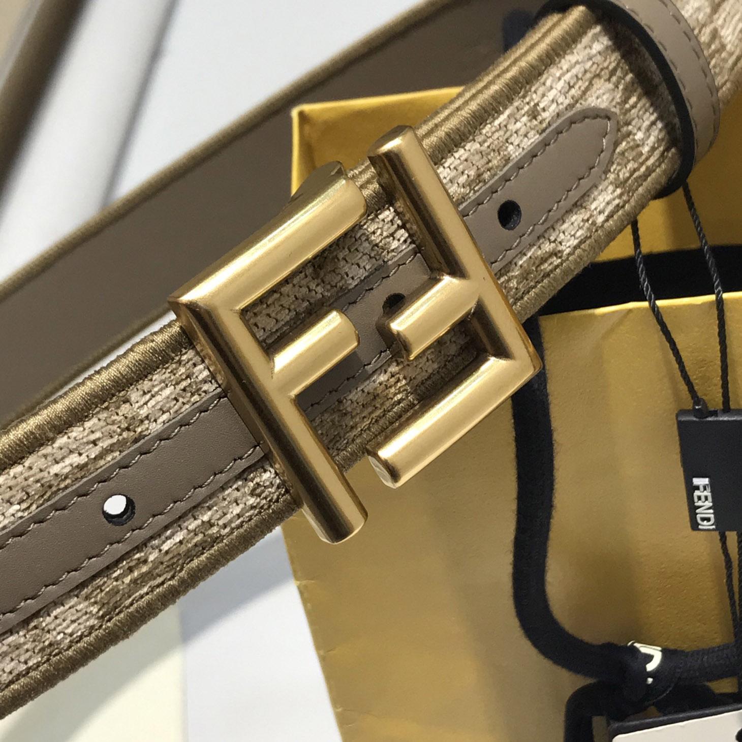 Fendi Dove Gray FF Jacquard Fabric Belt - DopestKickz