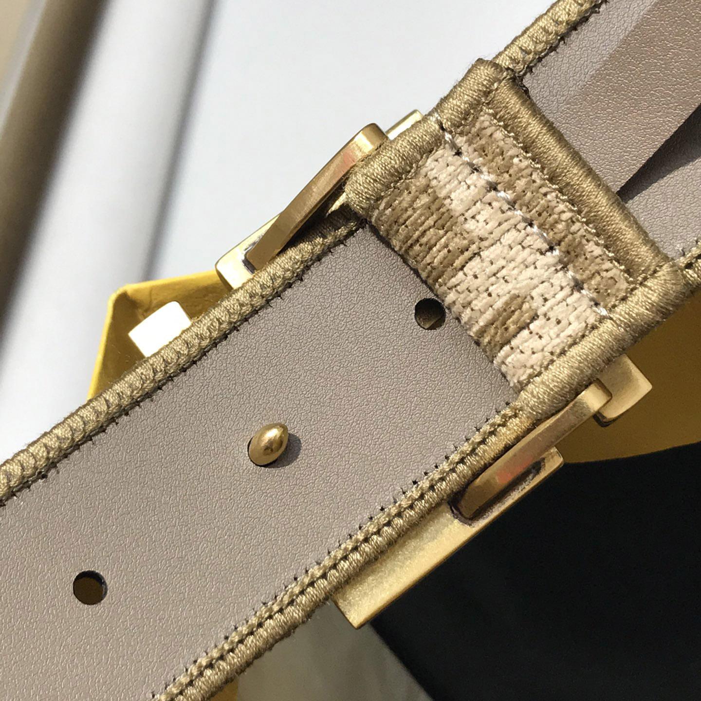 Fendi Dove Gray FF Jacquard Fabric Belt - DopestKickz