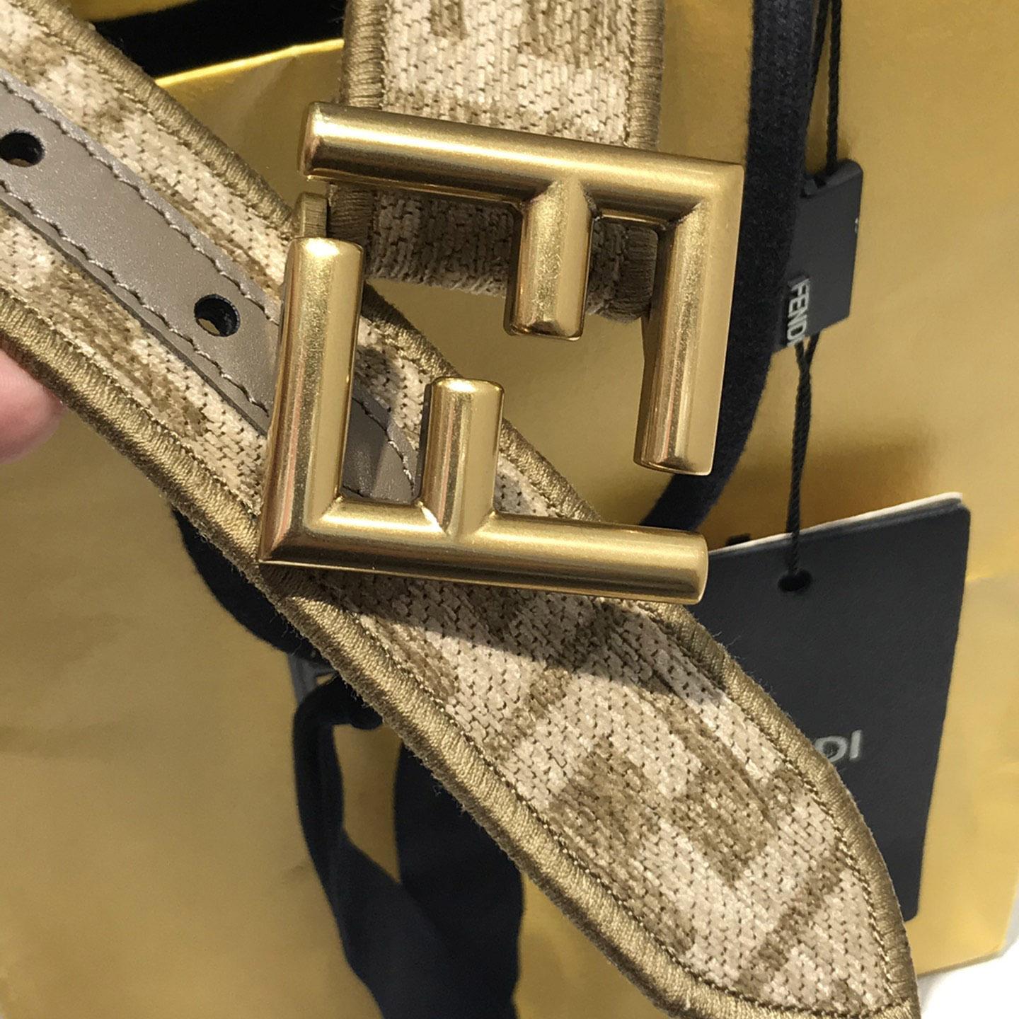 Fendi Dove Gray FF Jacquard Fabric Belt - DopestKickz