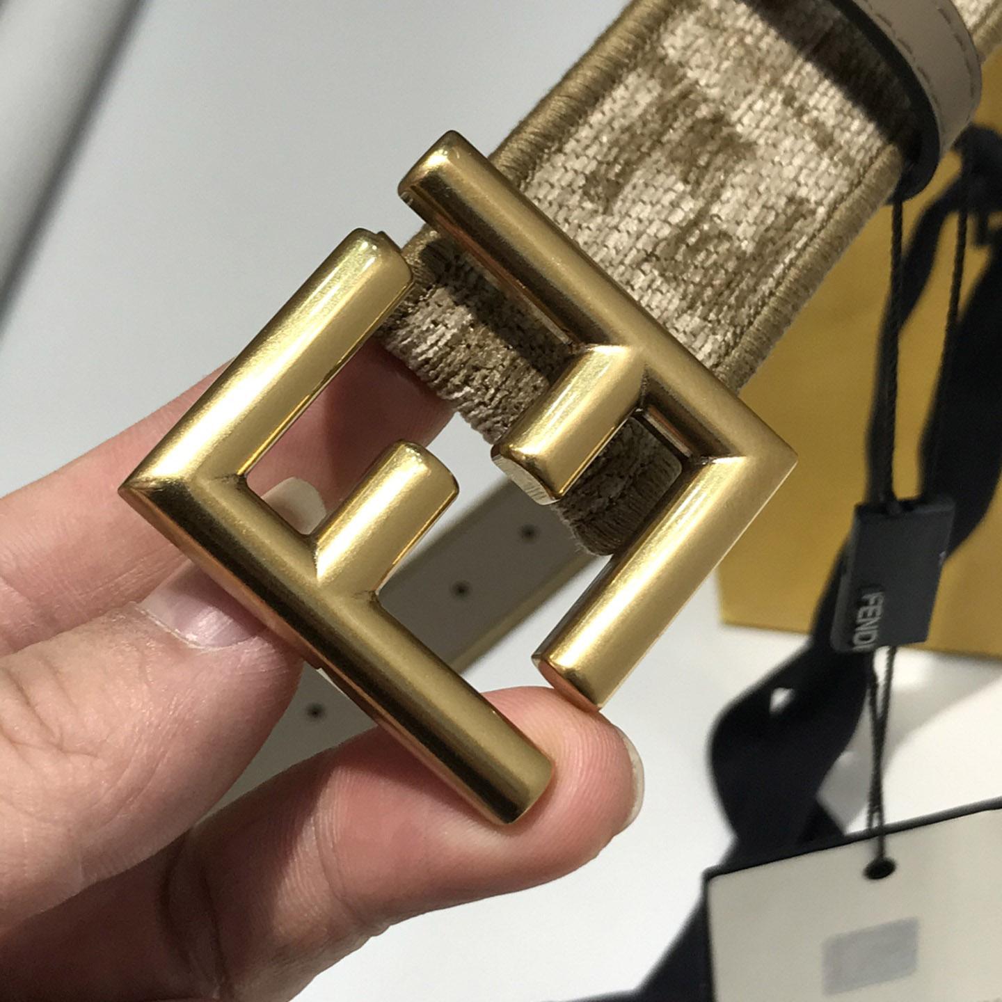 Fendi Dove Gray FF Jacquard Fabric Belt - DopestKickz