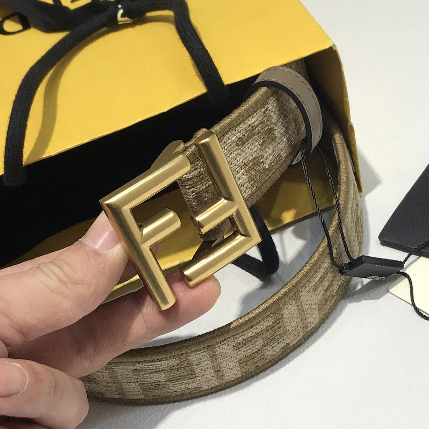 Fendi Dove Gray FF Jacquard Fabric Belt - DopestKickz