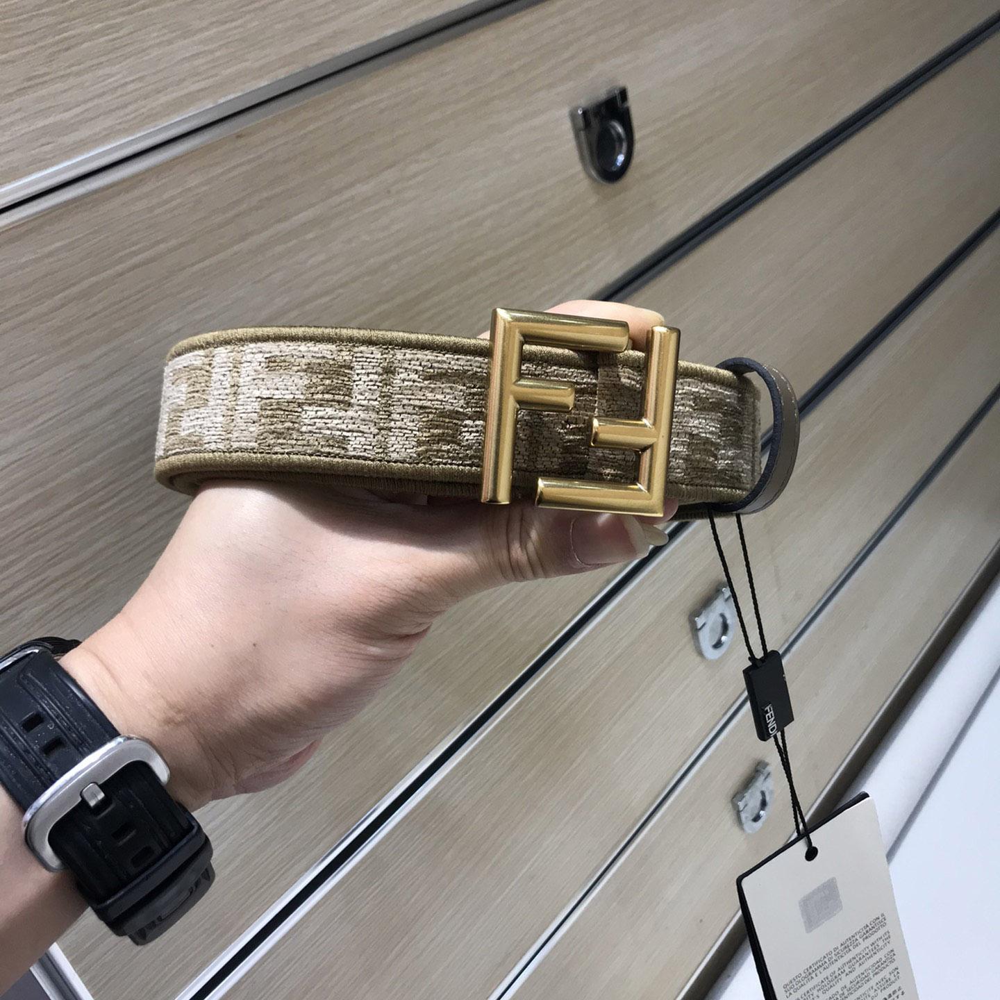 Fendi Dove Gray FF Jacquard Fabric Belt - DopestKickz