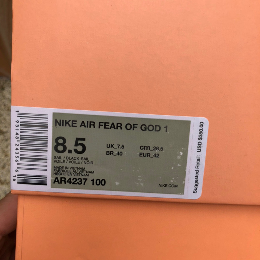 Nike Air Fear Of God 1 Sail Sneakers      AR4237-100 - DopestKickz