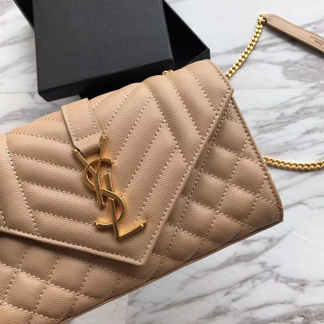Saint Laurent Envelope Small Bag In Mix Matelasse Grain De Poudre Embossed Leather(21-13-6cm) - DopestKickz