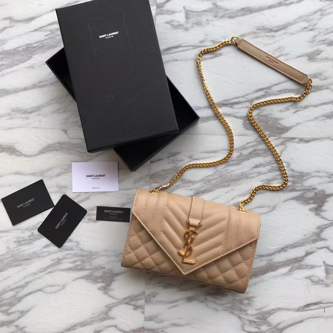Saint Laurent Envelope Small Bag In Mix Matelasse Grain De Poudre Embossed Leather(21-13-6cm) - DopestKickz