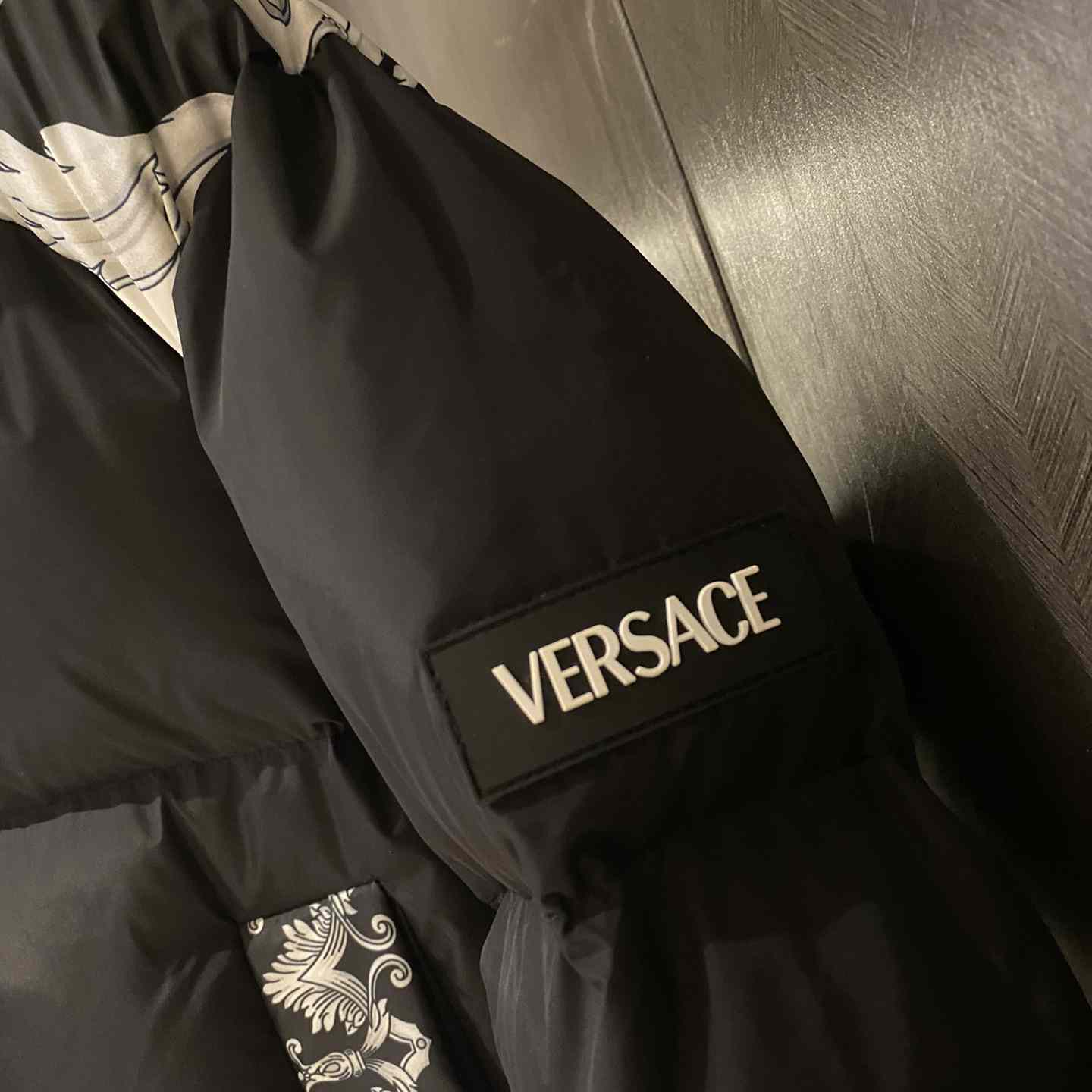 Versace Women's Silver Baroque Puffer Jacket - DopestKickz