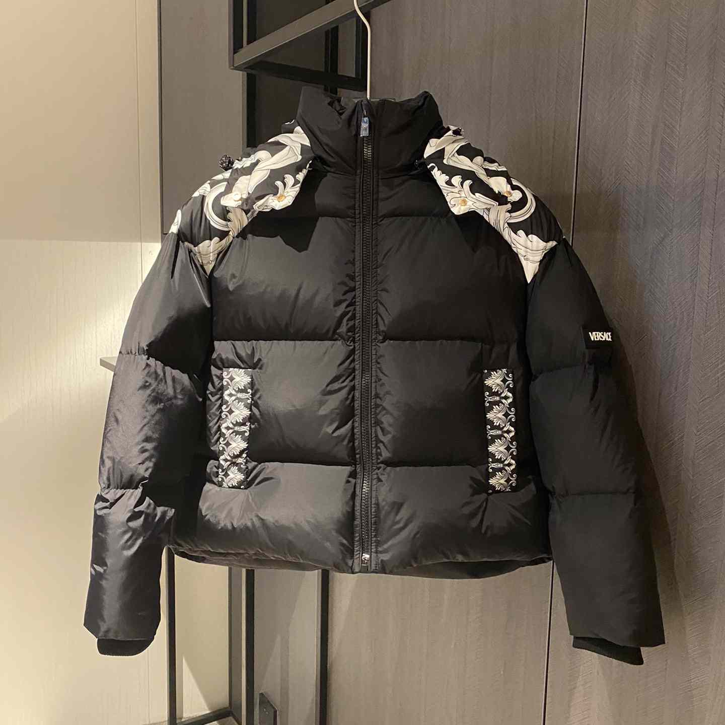Versace Women's Silver Baroque Puffer Jacket - DopestKickz