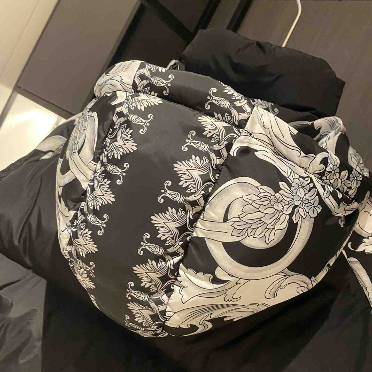 Versace Women's Silver Baroque Puffer Jacket - DopestKickz