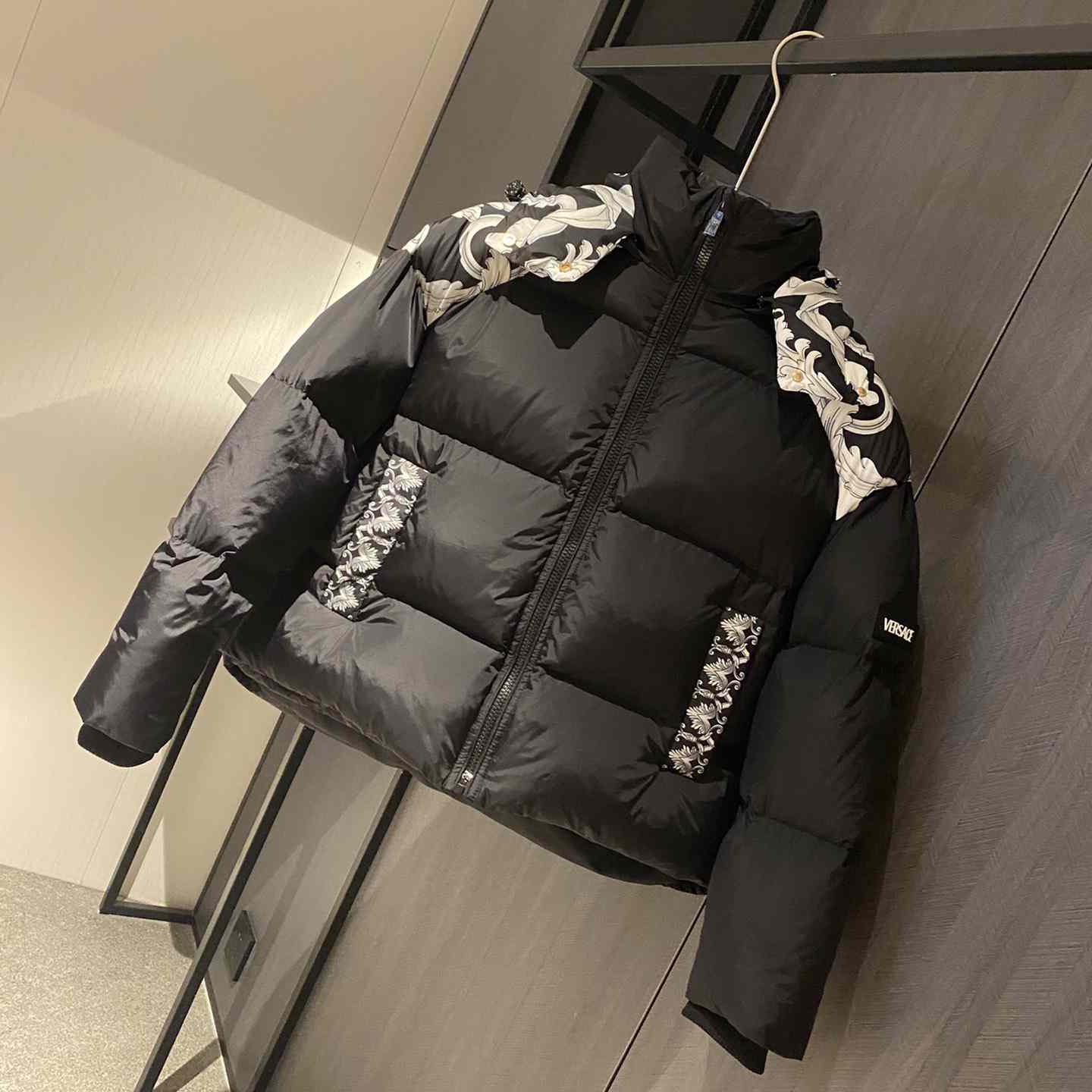 Versace Women's Silver Baroque Puffer Jacket - DopestKickz