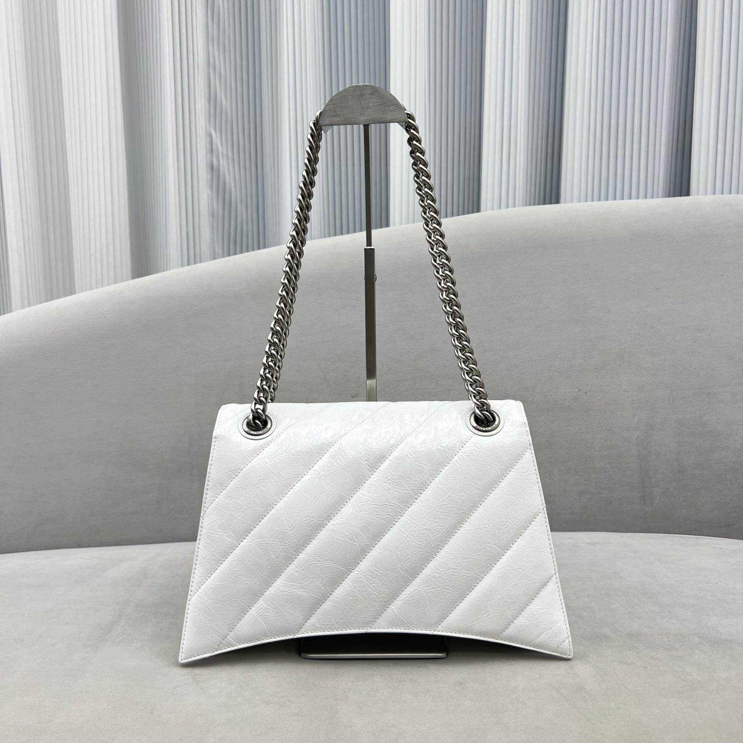 Balenciaga Women's Crush Medium Chain Bag Quilted In Optic White(31-20-12cm) - DopestKickz