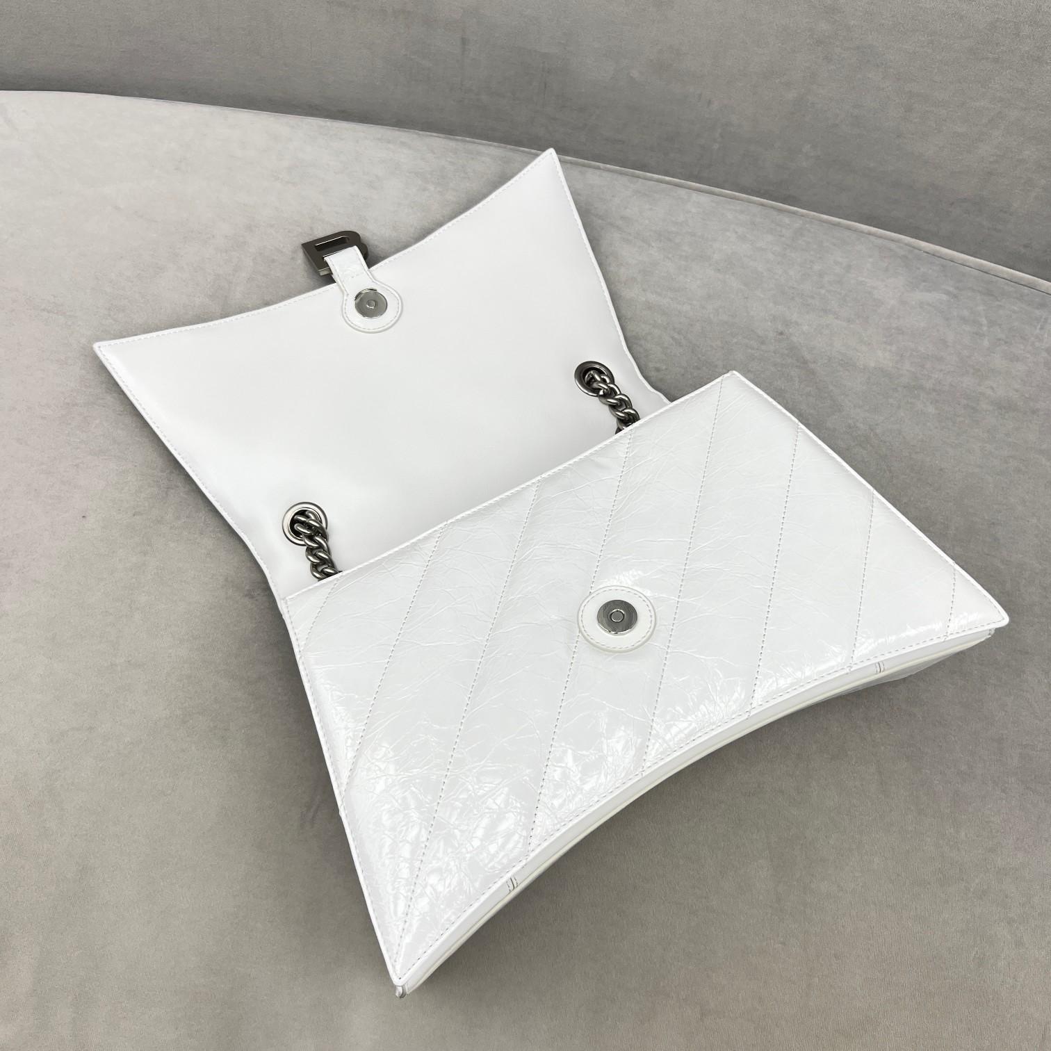 Balenciaga Women's Crush Medium Chain Bag Quilted In Optic White(31-20-12cm) - DopestKickz