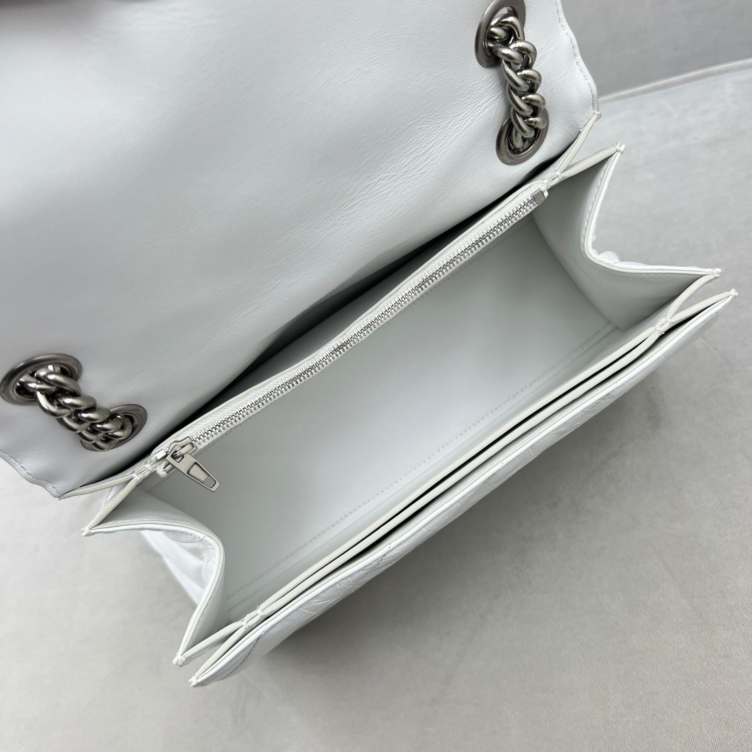 Balenciaga Women's Crush Medium Chain Bag Quilted In Optic White(31-20-12cm) - DopestKickz