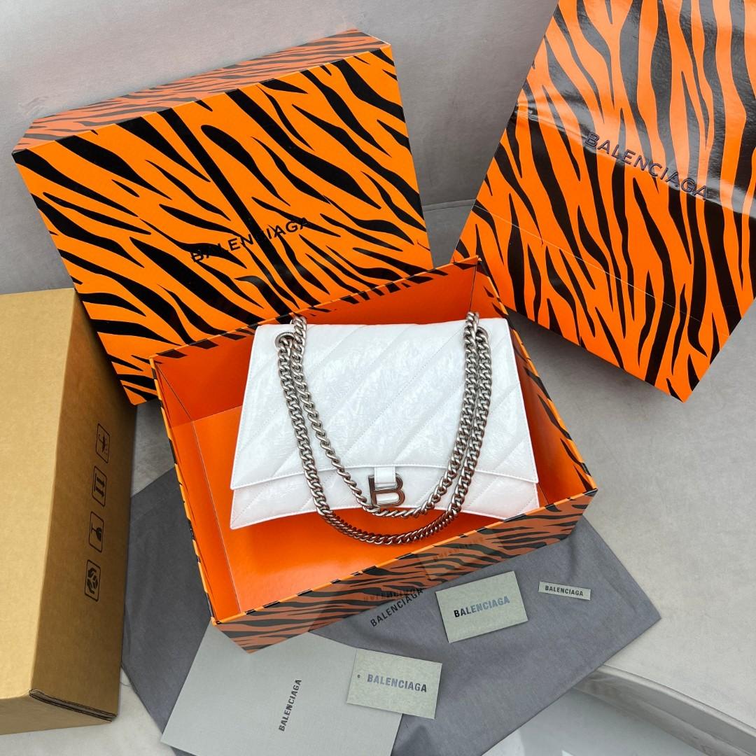 Balenciaga Women's Crush Medium Chain Bag Quilted In Optic White(31-20-12cm) - DopestKickz