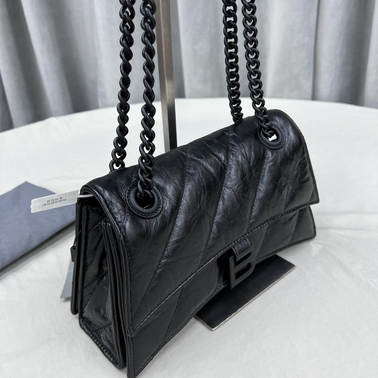 Balenciaga Women's Crush Small Chain Bag Quilted In Black(25-15-9.5cm) - DopestKickz