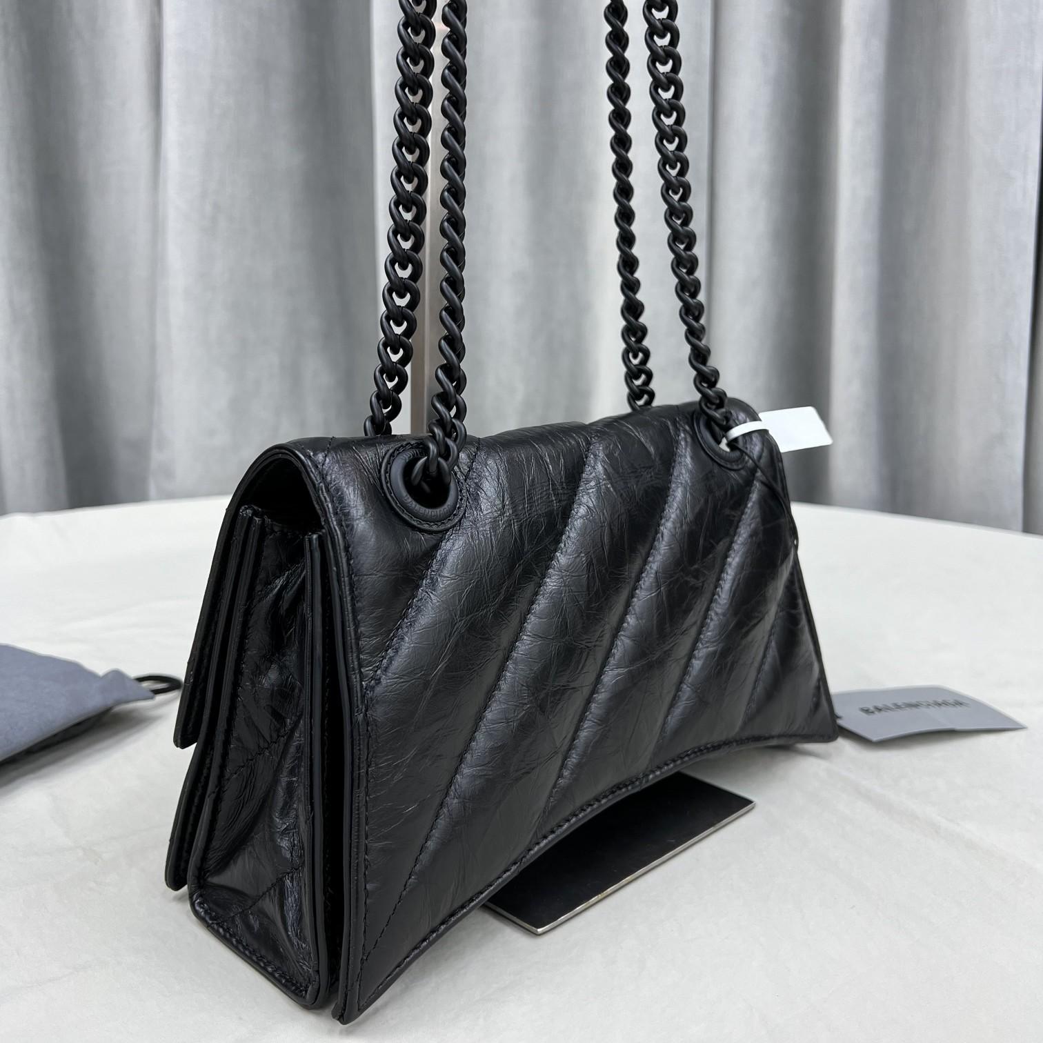 Balenciaga Women's Crush Small Chain Bag Quilted In Black(25-15-9.5cm) - DopestKickz