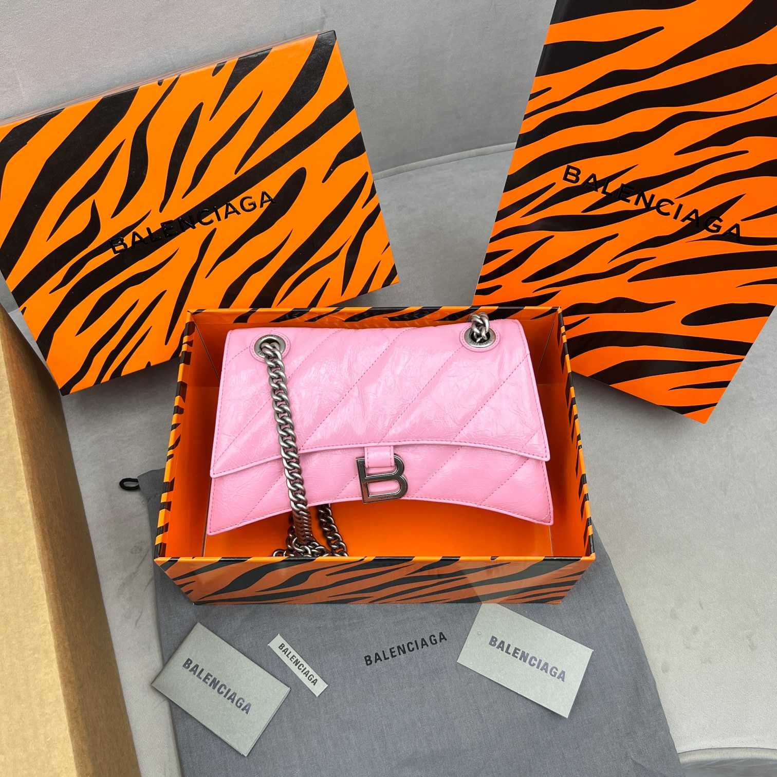 Balenciaga Women's Crush Small Chain Bag Quilted In Pink(25-15-9.5cm) - DopestKickz