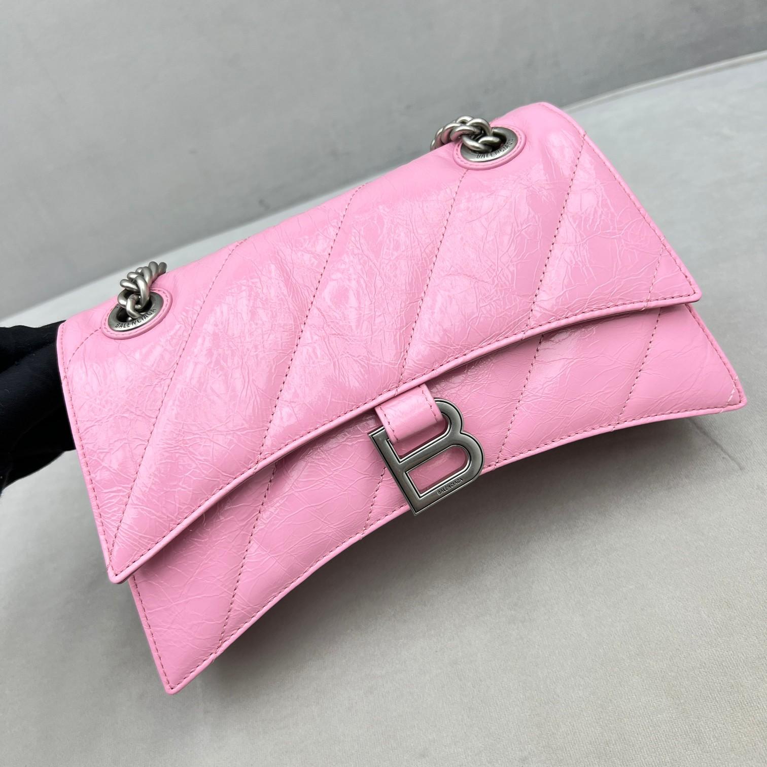 Balenciaga Women's Crush Small Chain Bag Quilted In Pink(25-15-9.5cm) - DopestKickz