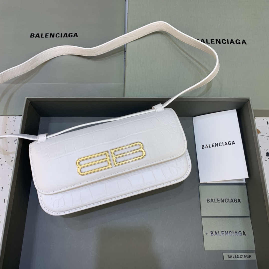 Balenciaga Women's Gossip Small Bag In Stripe Embossed Calfskin In White(23.5-12.4-10.4cm) - DopestKickz