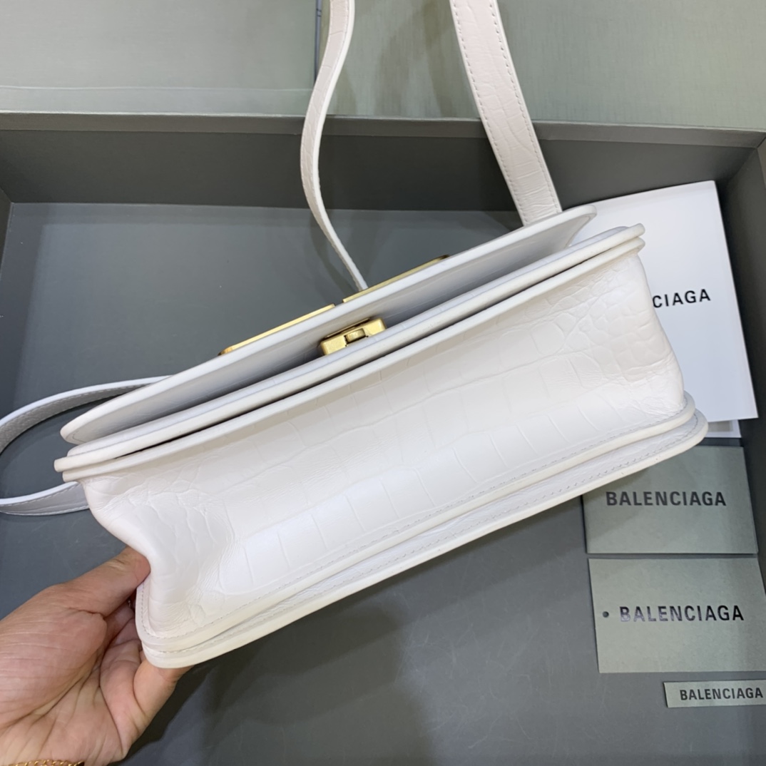 Balenciaga Women's Gossip Small Bag In Stripe Embossed Calfskin In White(23.5-12.4-10.4cm) - DopestKickz