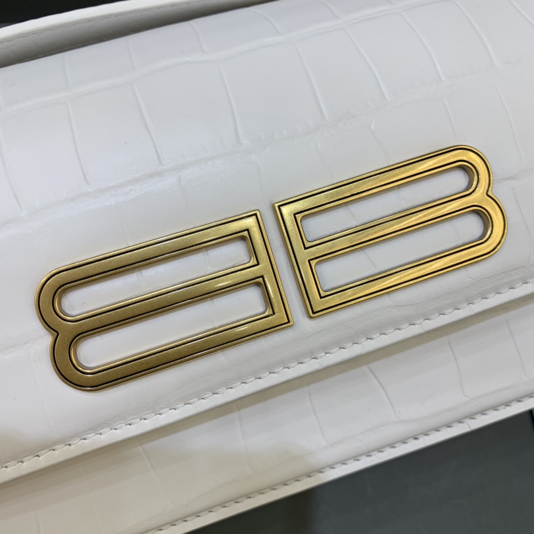 Balenciaga Women's Gossip Small Bag In Stripe Embossed Calfskin In White(23.5-12.4-10.4cm) - DopestKickz