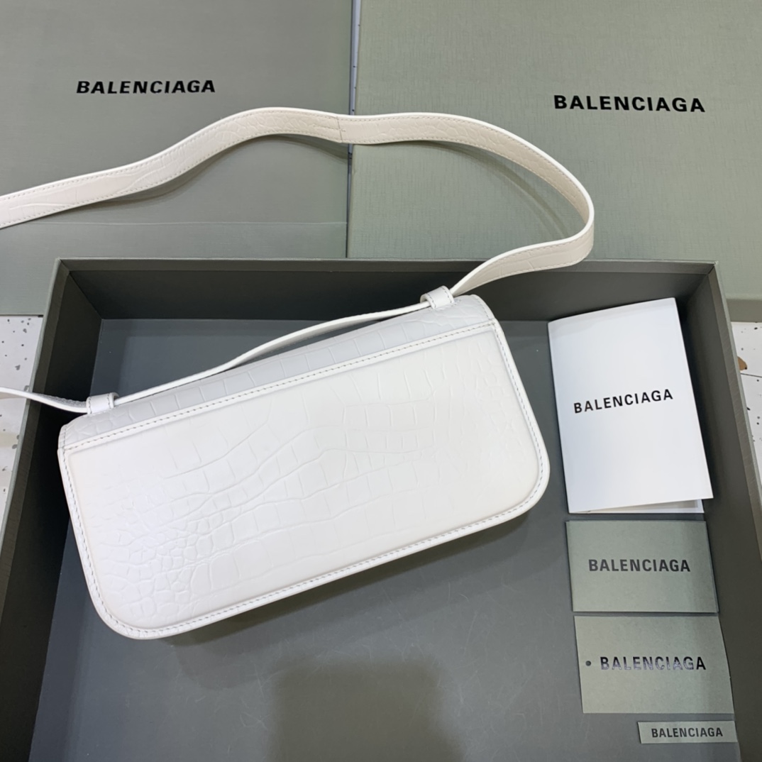Balenciaga Women's Gossip Small Bag In Stripe Embossed Calfskin In White(23.5-12.4-10.4cm) - DopestKickz