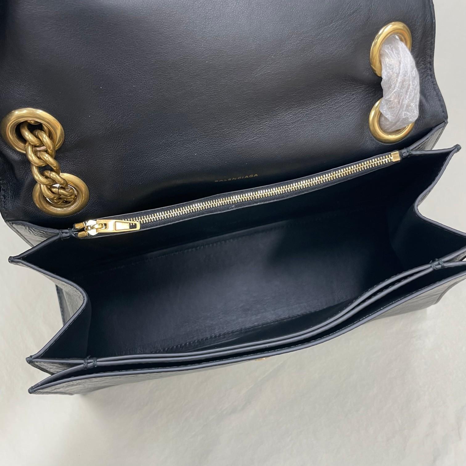 Balenciaga Women's Crush Large Chain Bag In Black(31-20-12cm) - DopestKickz