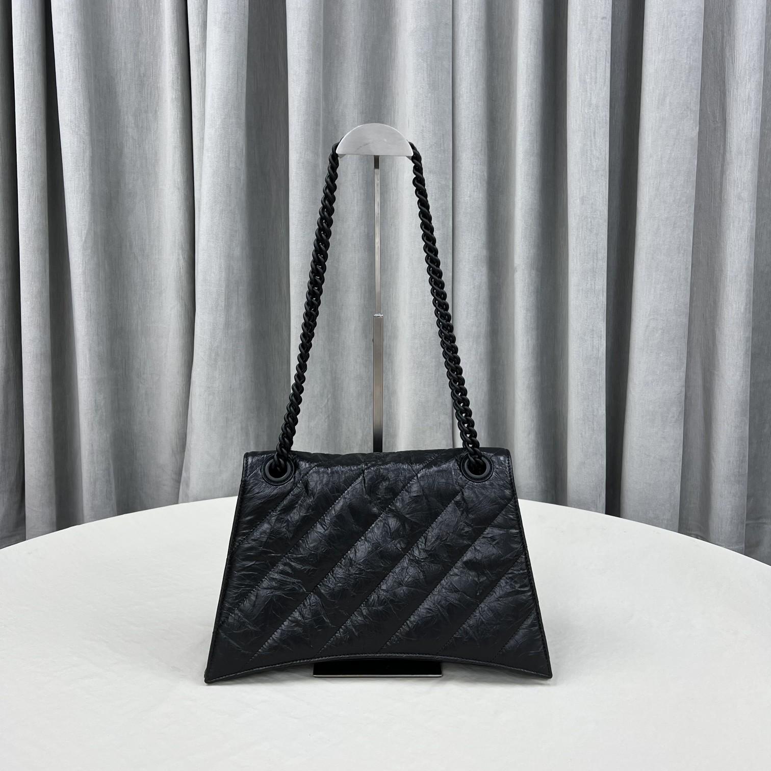 Balenciaga Women's Crush Medium Chain Bag Quilted In Black(31-20-12cm) - DopestKickz