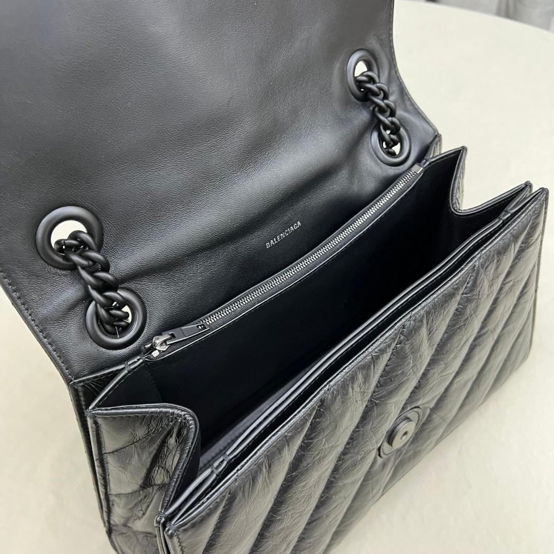 Balenciaga Women's Crush Medium Chain Bag Quilted In Black(31-20-12cm) - DopestKickz