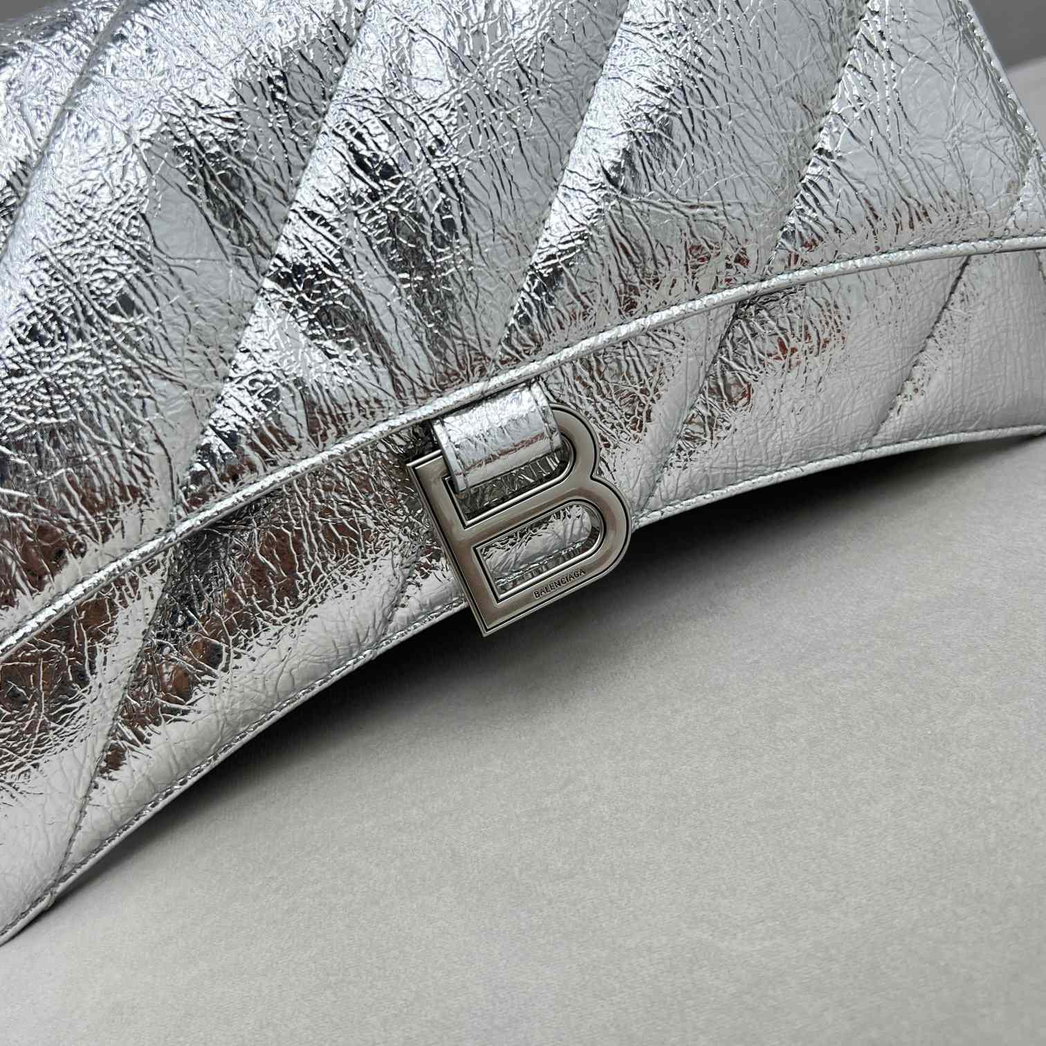 Balenciaga Women's Crush Small Chain Bag Metallized Quilted In Silver (25-15-9.5cm) - DopestKickz