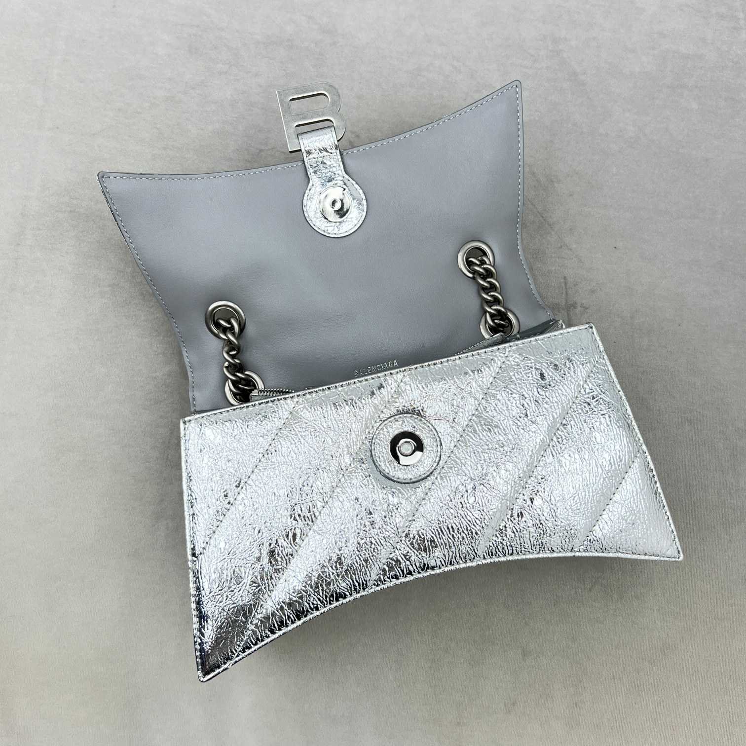 Balenciaga Women's Crush Small Chain Bag Metallized Quilted In Silver (25-15-9.5cm) - DopestKickz
