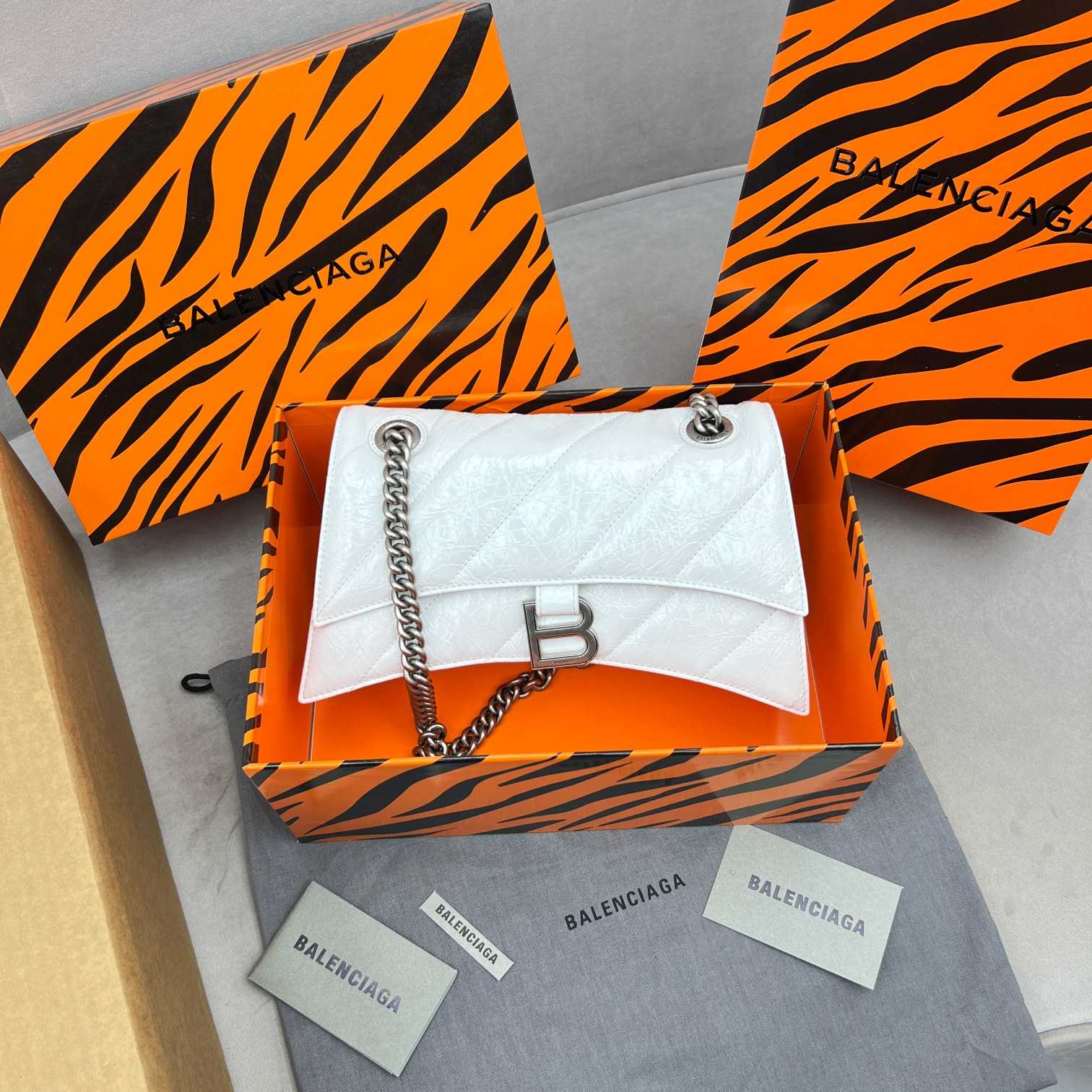 Balenciaga Women's Crush Small Chain Bag Quilted In Optic White(25-15-9.5cm) - DopestKickz