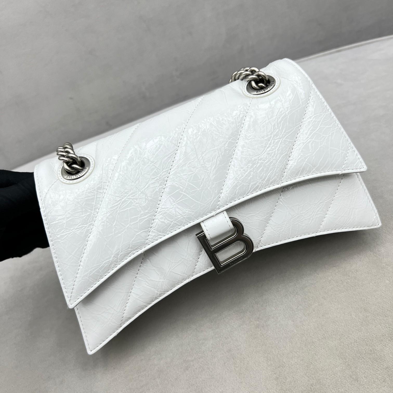 Balenciaga Women's Crush Small Chain Bag Quilted In Optic White(25-15-9.5cm) - DopestKickz