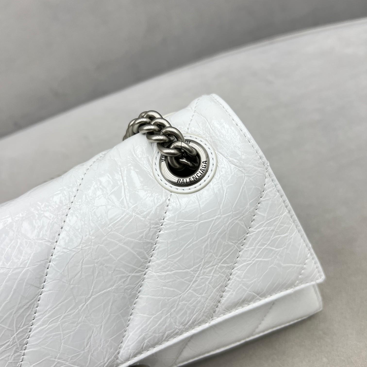 Balenciaga Women's Crush Small Chain Bag Quilted In Optic White(25-15-9.5cm) - DopestKickz
