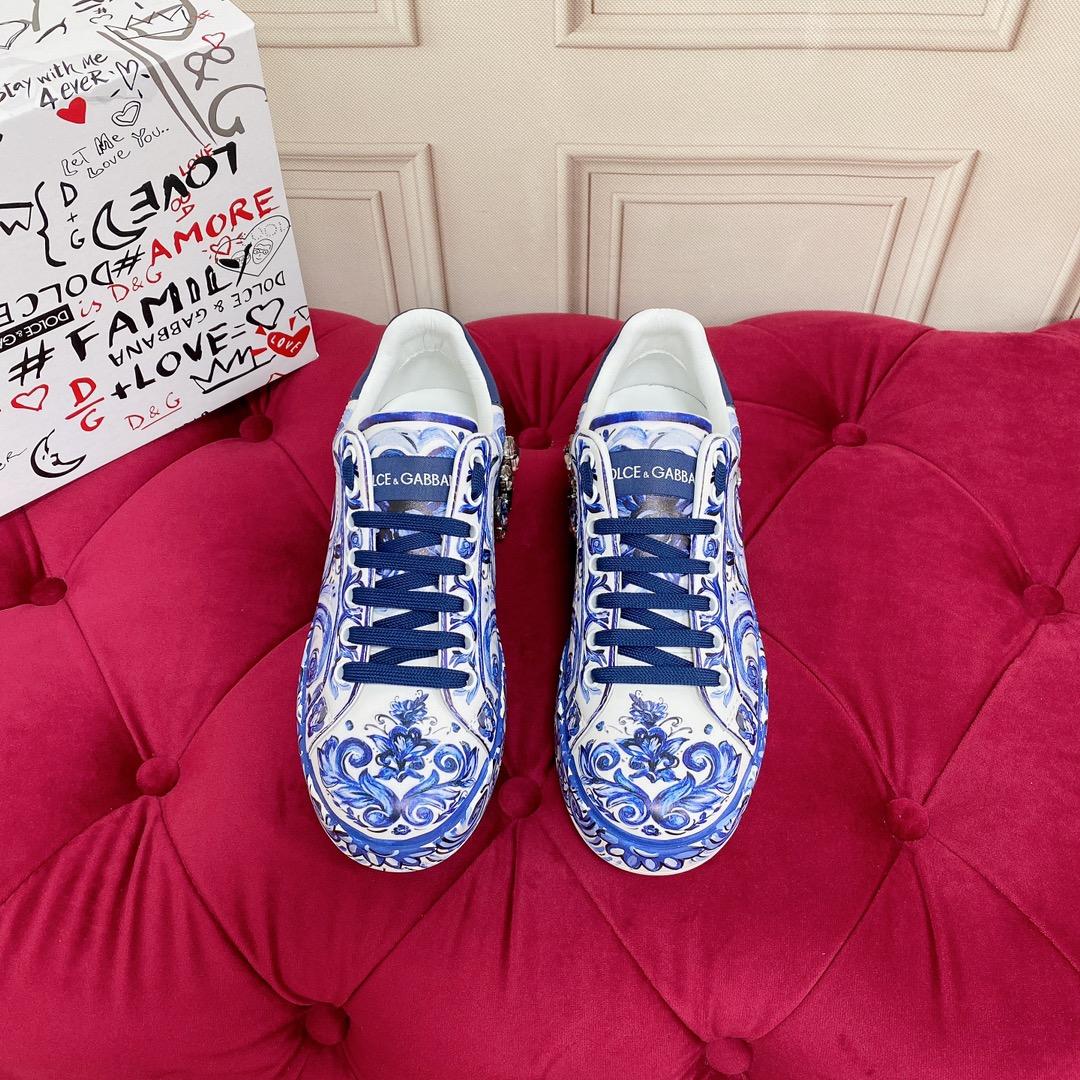 Dolce & Gabbana Majolica-Print Calfskin Portofino Sneakers - DopestKickz