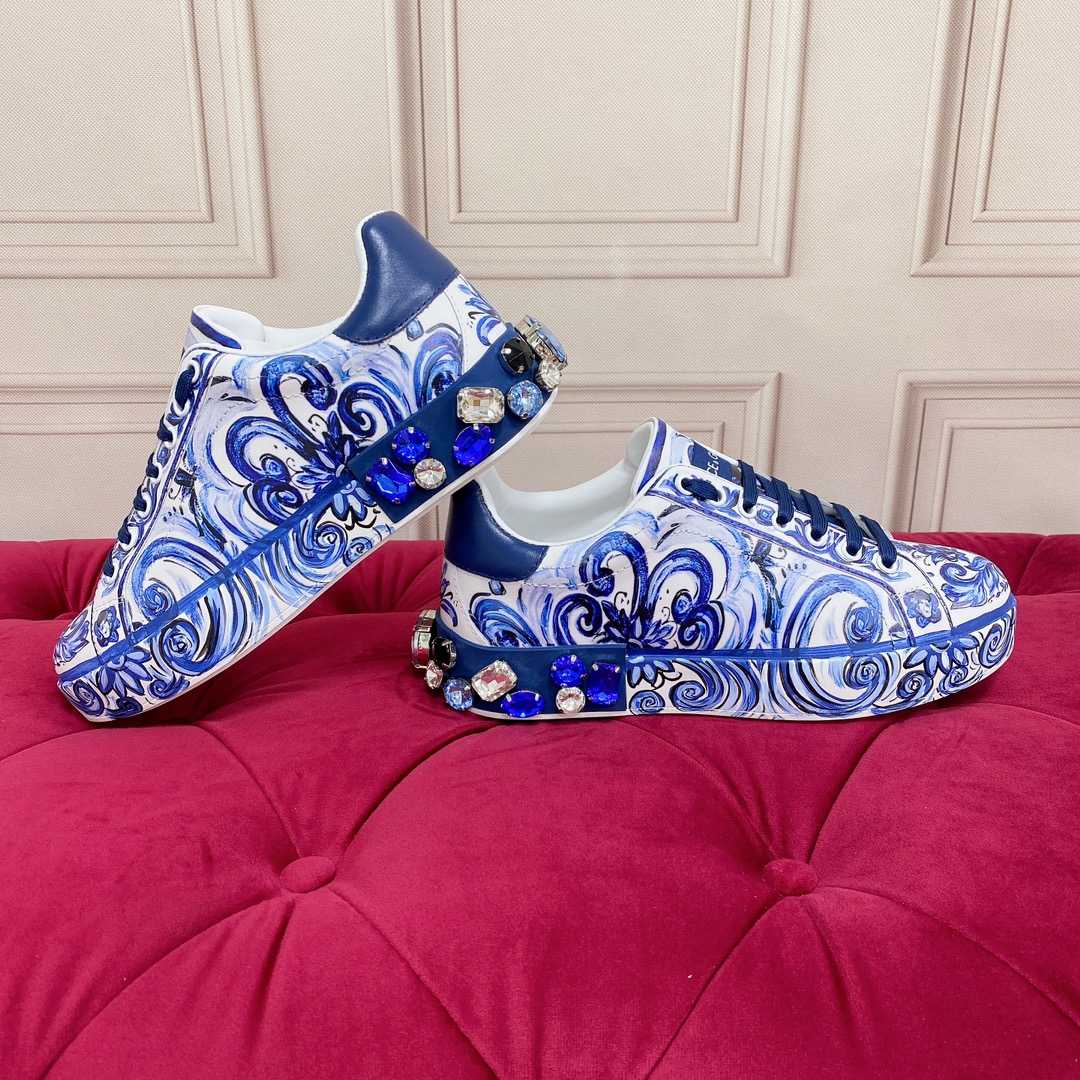 Dolce & Gabbana Majolica-Print Calfskin Portofino Sneakers - DopestKickz