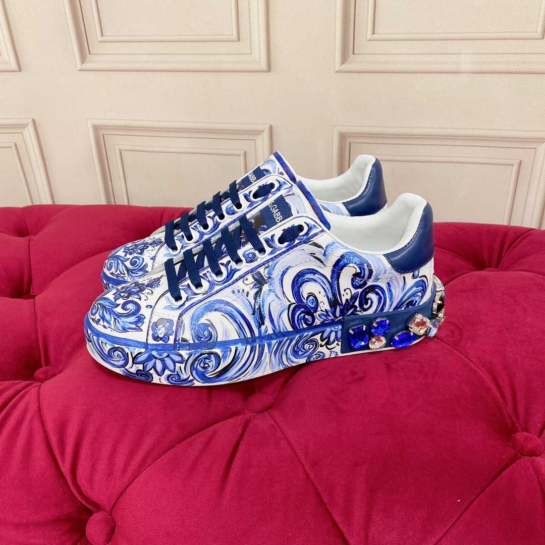 Dolce & Gabbana Majolica-Print Calfskin Portofino Sneakers - DopestKickz