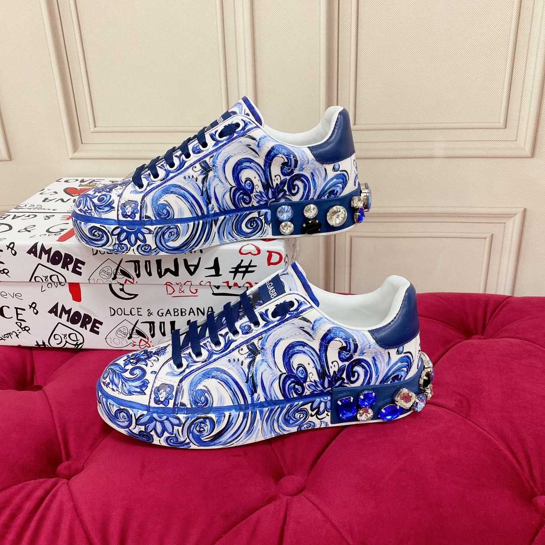 Dolce & Gabbana Majolica-Print Calfskin Portofino Sneakers - DopestKickz