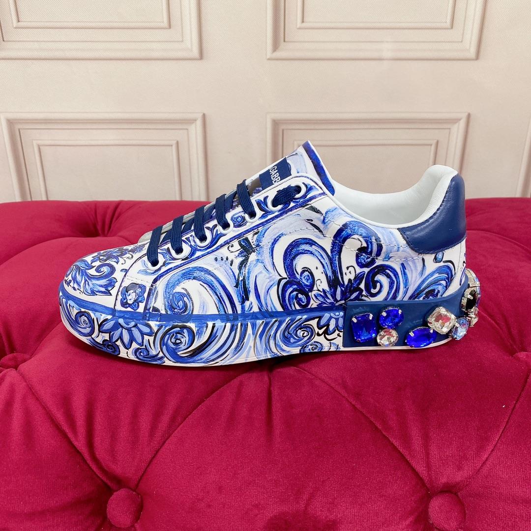 Dolce & Gabbana Majolica-Print Calfskin Portofino Sneakers - DopestKickz