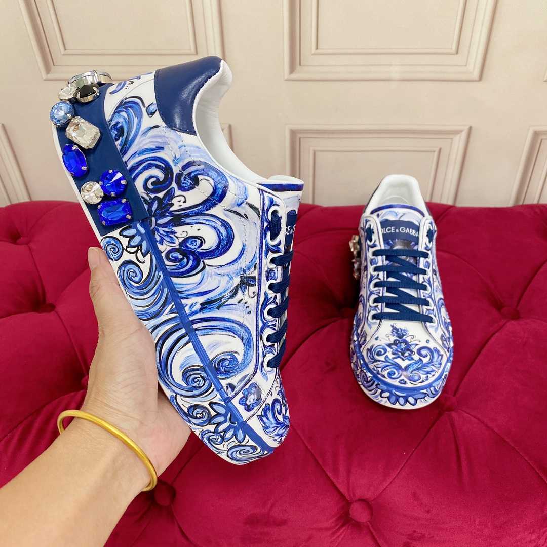 Dolce & Gabbana Majolica-Print Calfskin Portofino Sneakers - DopestKickz