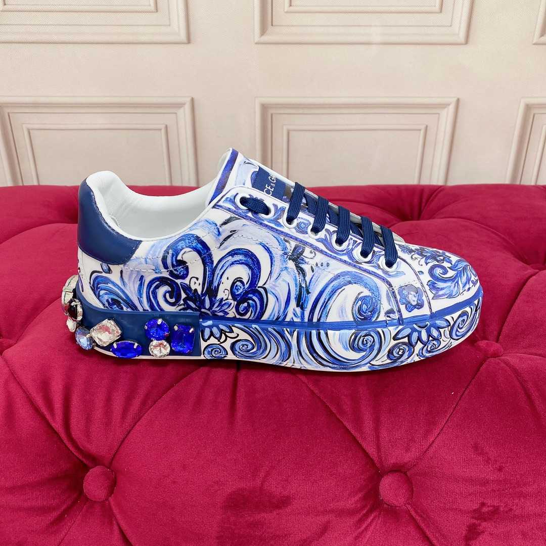 Dolce & Gabbana Majolica-Print Calfskin Portofino Sneakers - DopestKickz