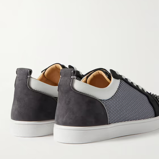 Christian Louboutin Louis Junior Spikes Suede-Trimmed Mesh And Leather Sneakers - DopestKickz