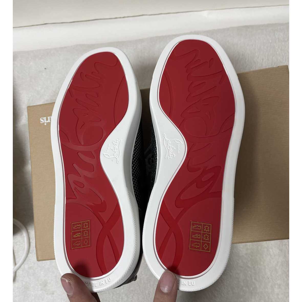 Christian Louboutin Louis Junior Spikes Suede-Trimmed Mesh And Leather Sneakers - DopestKickz