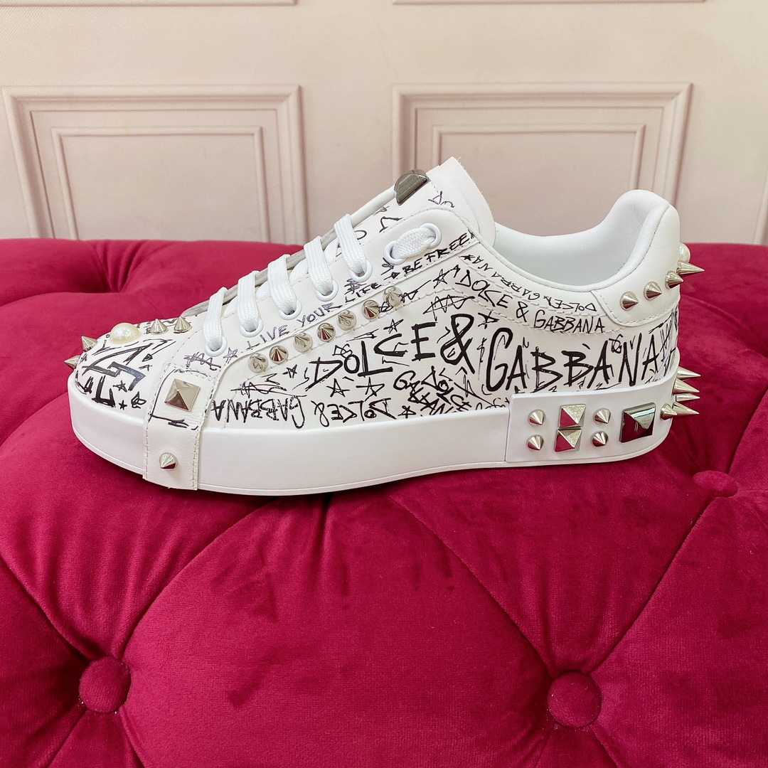 Dolce & Gabbana Calfskin Nappa Portofino Sneakers With Studs - DopestKickz